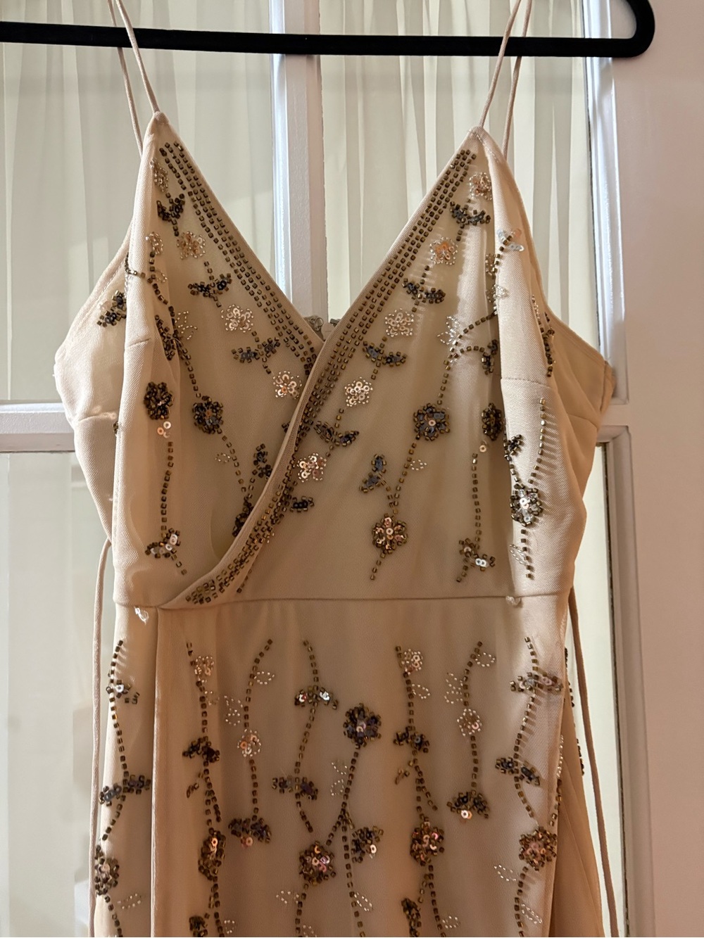 Altar'd State Ivory Beaded Mini Slip Dress with Floral Sequin Accents - Picture 3 of 9